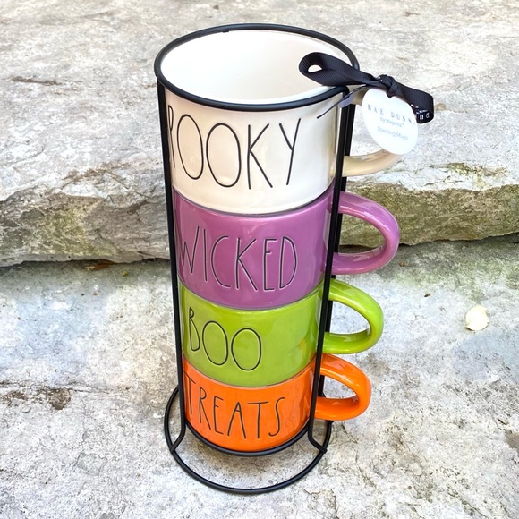 Rae Dunn SPOOKY, WICKED, BOO, TREATS Stacker Mugs - Picture 5 of 5